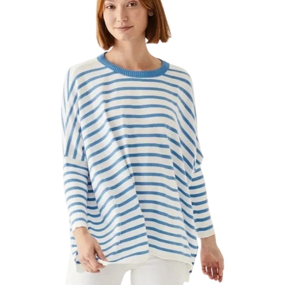 Mersea Sweater Womens Blue White Catalina Striped Oversized Knit Pockets Slits